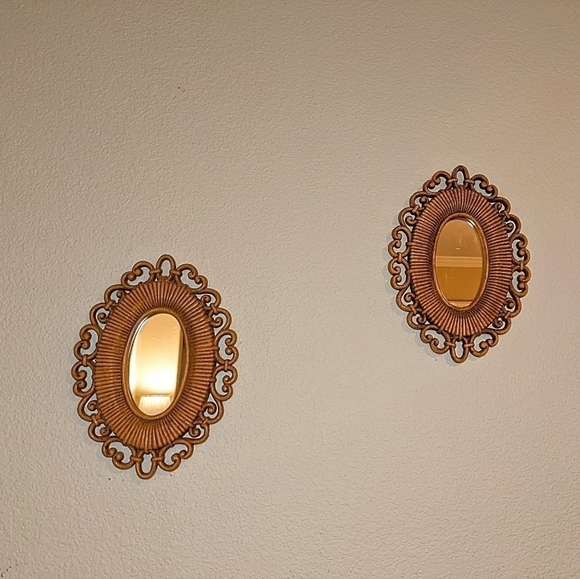 Vintage Dart Homco Mirror Set Boho Faux Wicker Decor - Picture 1 of 5